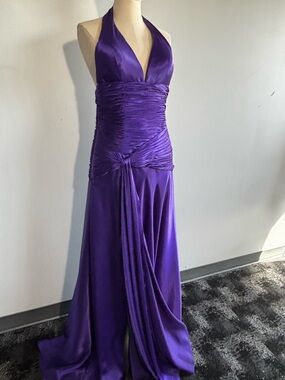 Elegant Purple Halter Evening Gown